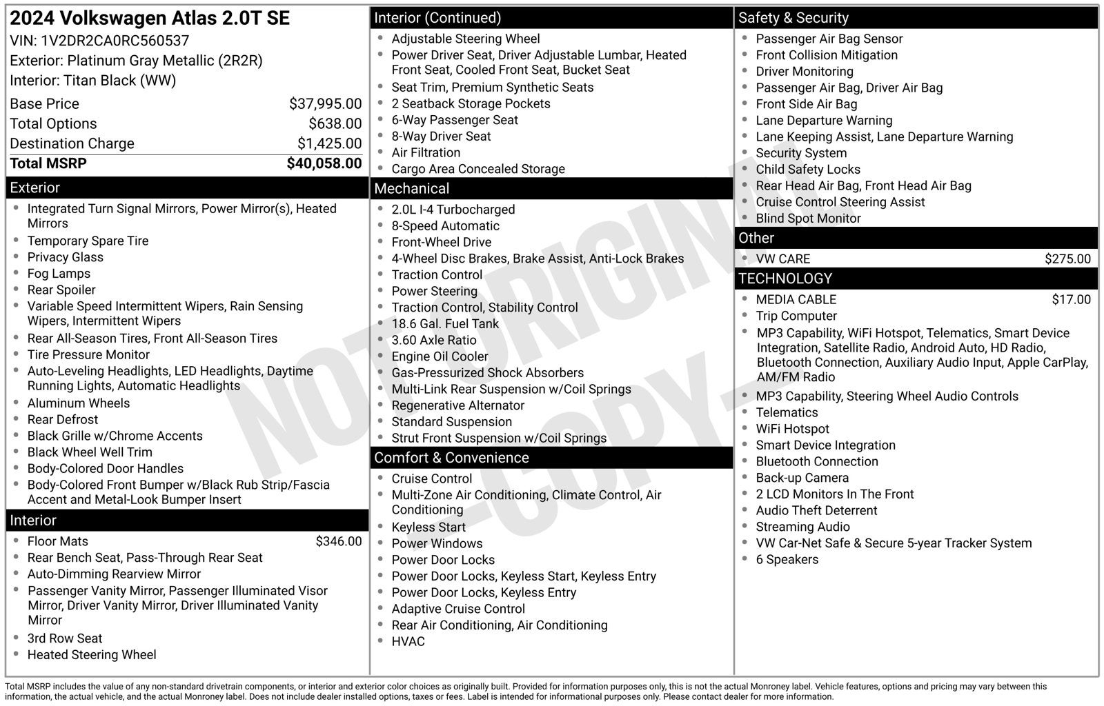 2024 Volkswagen Atlas 2.0T SE