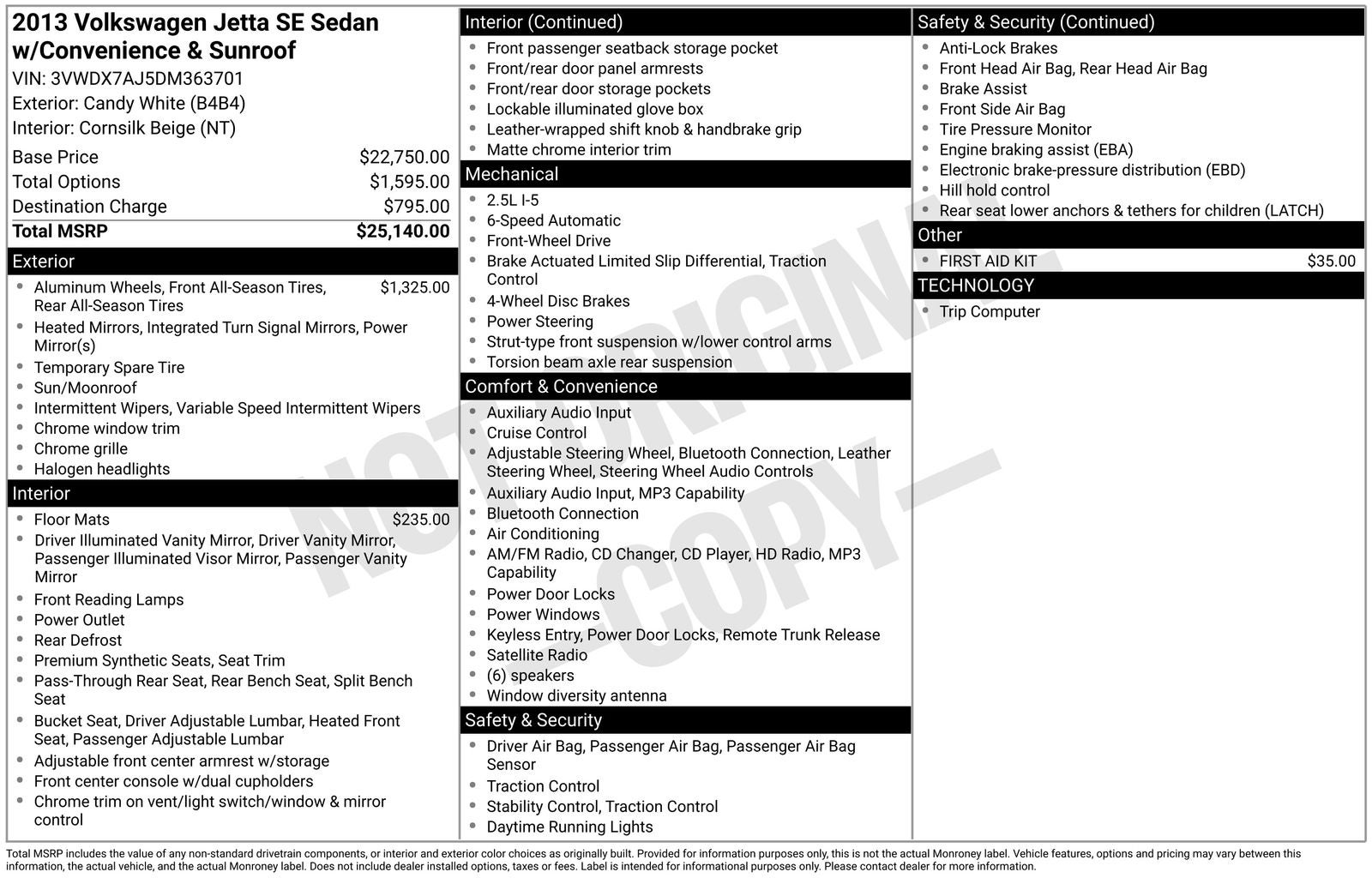 2013 Volkswagen Jetta 2.5L SE Convenience & Sunroof