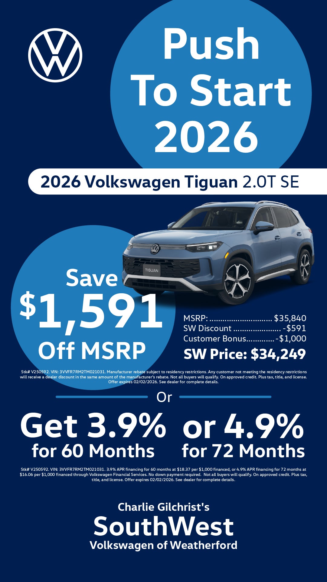 Shop $1,591 Off MSRP on 2026 Volkswagen Tiguan!